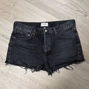 Agolde Black Frayed Hem Denim Shorts